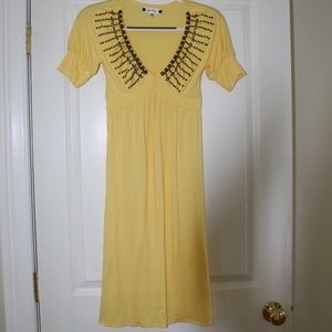Yellow Cotton Dress w/ Beading Around Neckline